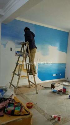 地中海风格手绘电视墙画--之典墙体彩绘出品
